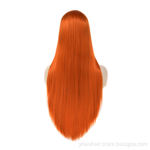 Synthetic Lace Front Hair Wig Blonde Long Straight Razer French Style  Technique Wave Color Small Weight Material Silky Brown